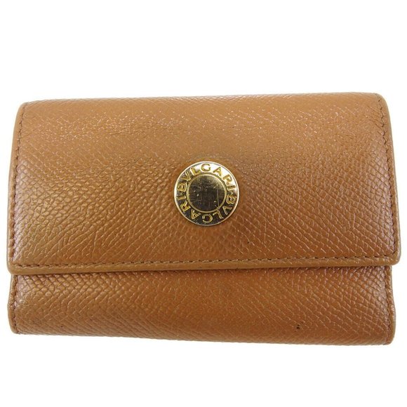 BVLGARI key case logo button Leather Auth used T16951 - Picture 1 of 8